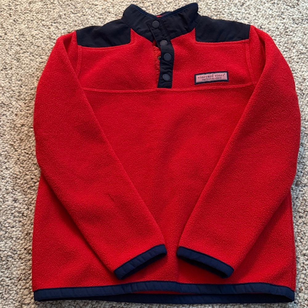 Vineyard Vines Kids Red and Black Fleece Hoodie